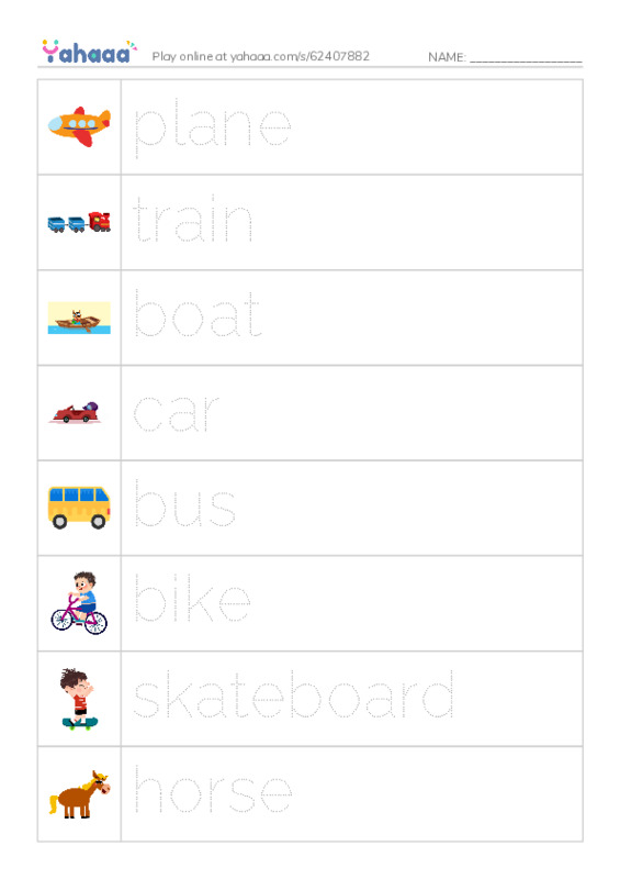 Picture and word rows worksheet for Going Places