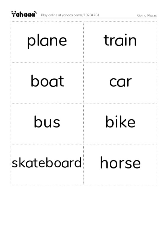 Word flashcards worksheet for Going Places