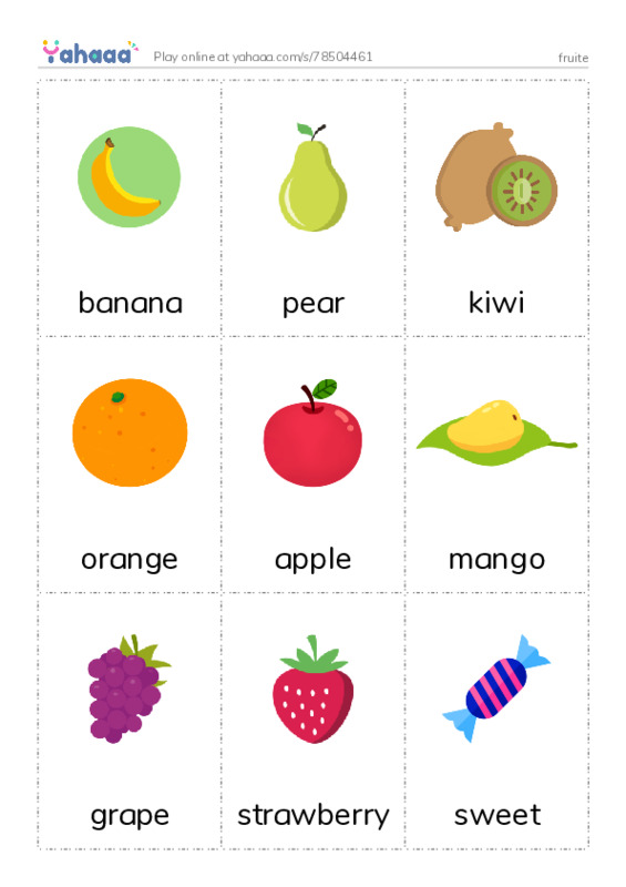 Picture flashcards worksheet for fruite