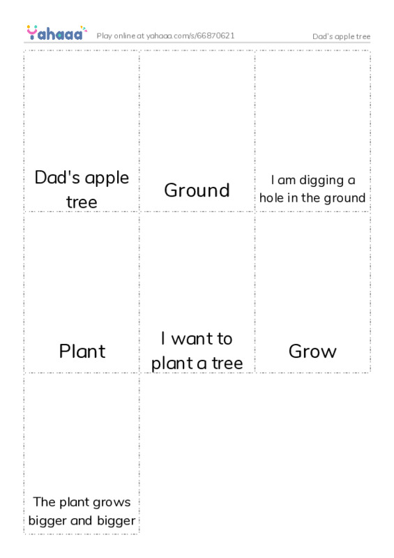 Picture flashcards worksheet for Dad's apple tree