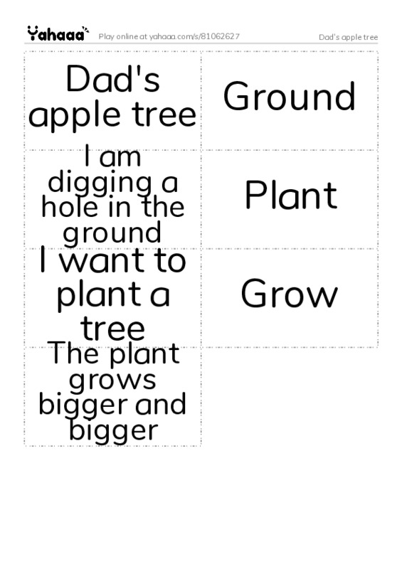 Word flashcards worksheet for Dad's apple tree
