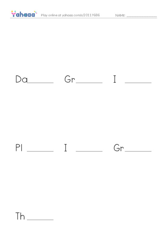 Finish the word worksheet for Dad's apple tree