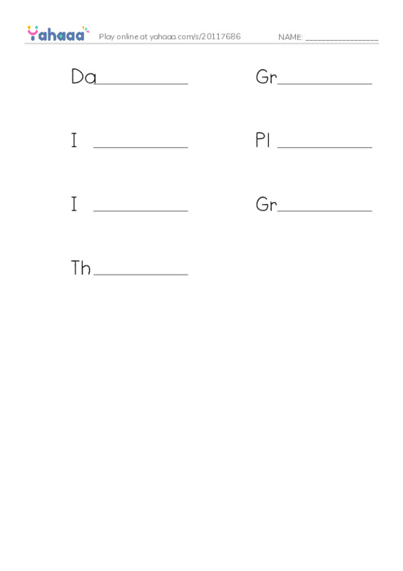 Write the word rows worksheet for Dad's apple tree