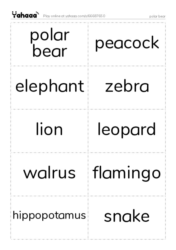 Word flashcards worksheet for polar bear