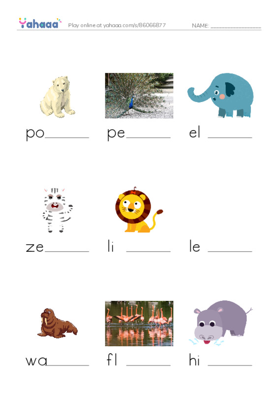 Finish the word worksheet for polar bear