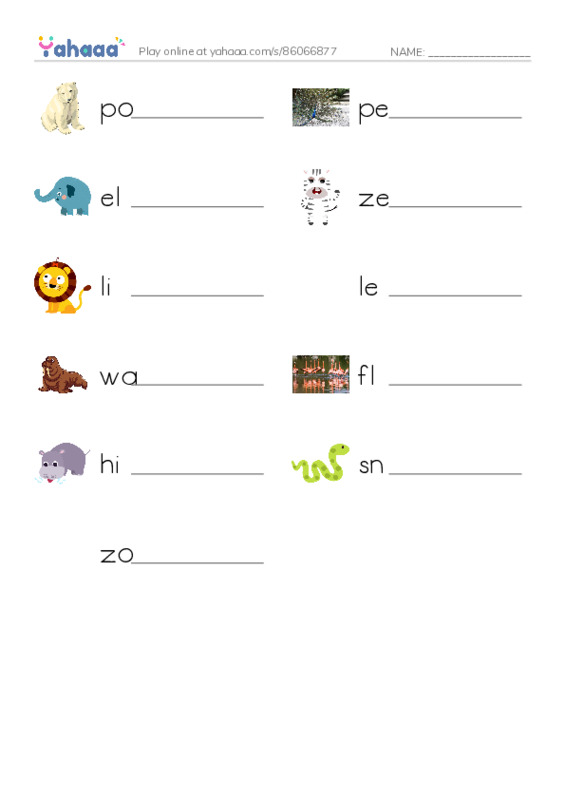Write the word rows worksheet for polar bear