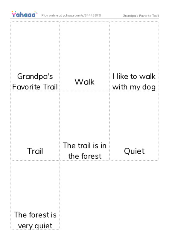 Picture flashcards worksheet for Grandpa's Favorite Trail