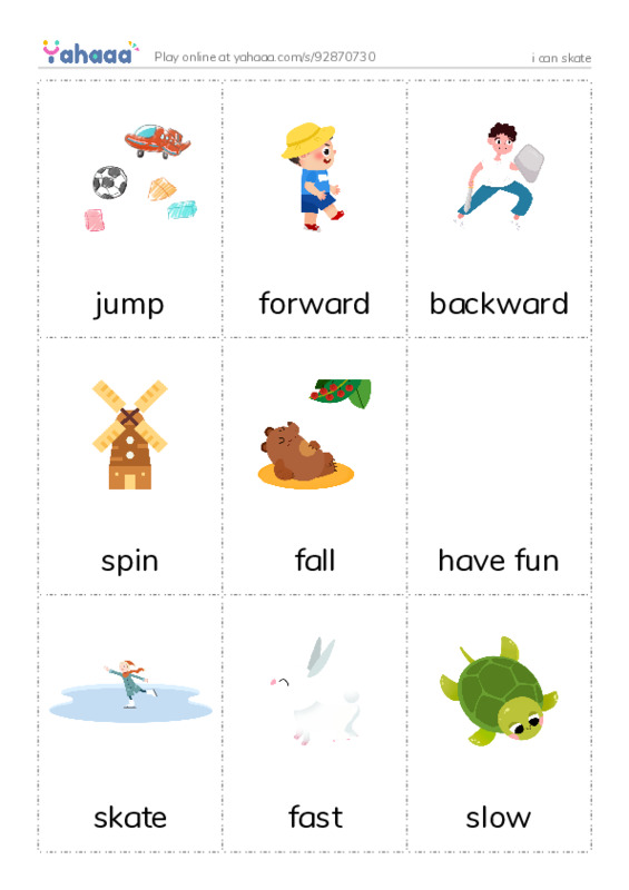 Picture flashcards worksheet for i can skate