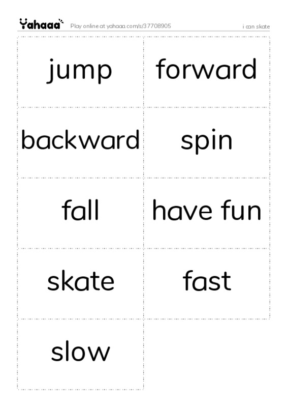 Word flashcards worksheet for i can skate