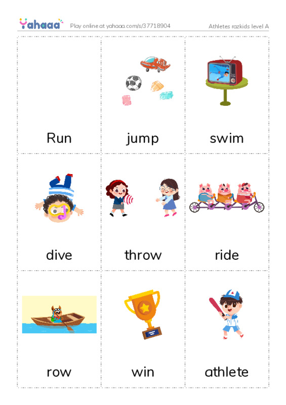 Picture flashcards worksheet for Athletes razkids level A