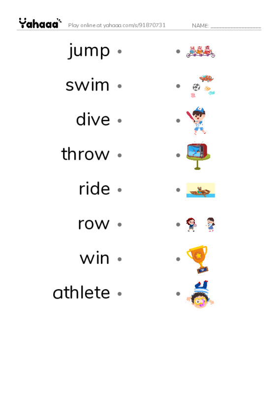 Draw a line to match worksheet for Athletes razkids level A