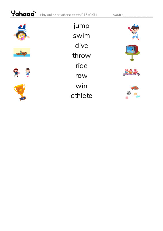 Match both sides worksheet for Athletes razkids level A
