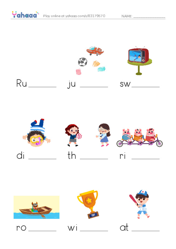 Finish the word worksheet for Athletes razkids level A