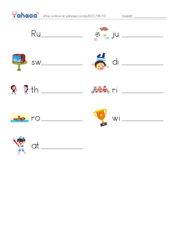 Write the word rows worksheet for Athletes razkids level A