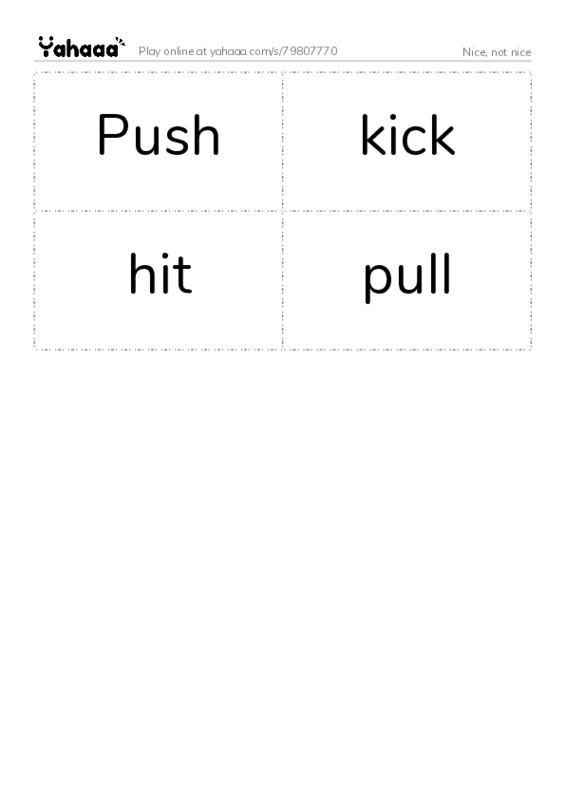 Word flashcards worksheet for Nice, not nice
