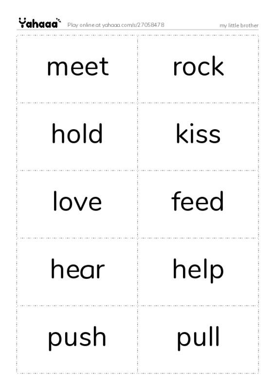 Word flashcards worksheet for my little brother