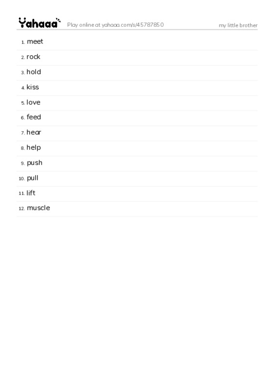Word list with meanings worksheet for my little brother