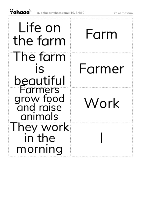 Word flashcards worksheet for Life on the farm