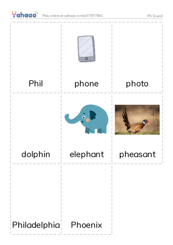 Picture flashcards worksheet for Ph Sound