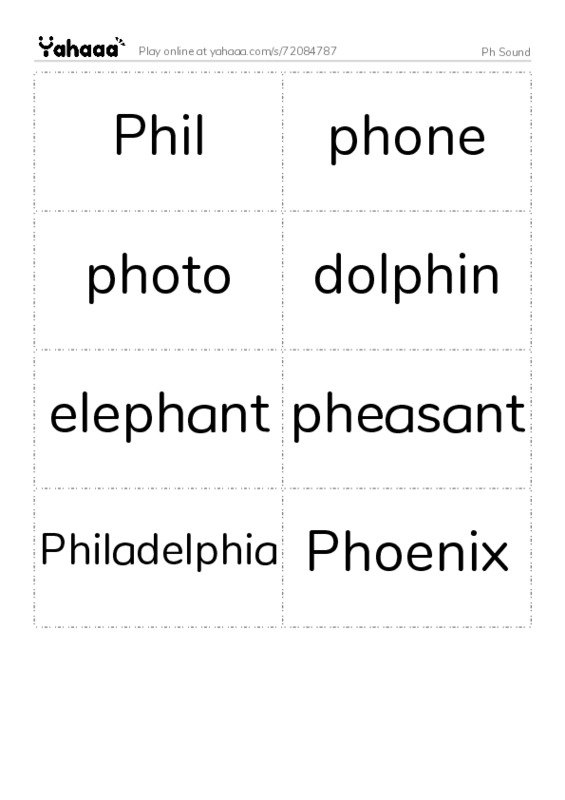 Word flashcards worksheet for Ph Sound