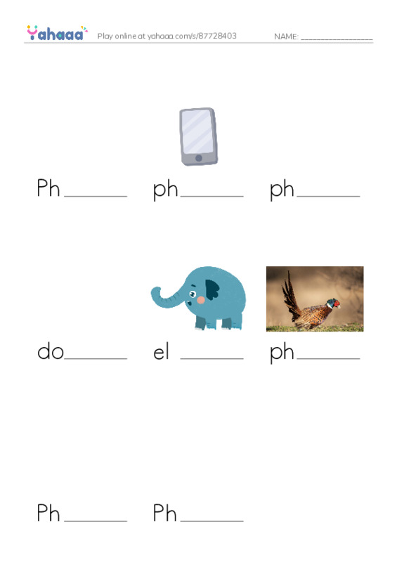 Finish the word worksheet for Ph Sound