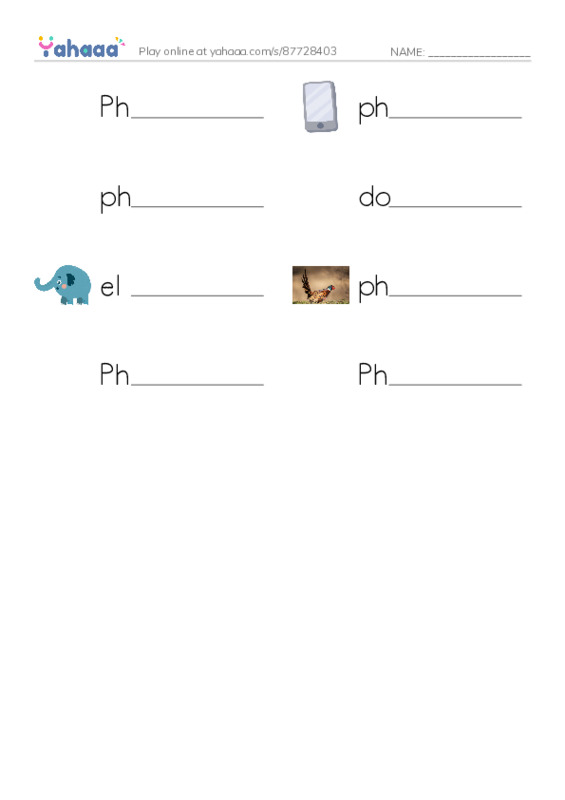 Write the word rows worksheet for Ph Sound