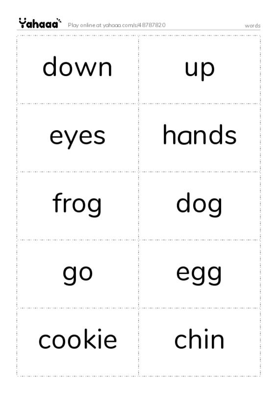Word flashcards worksheet for words