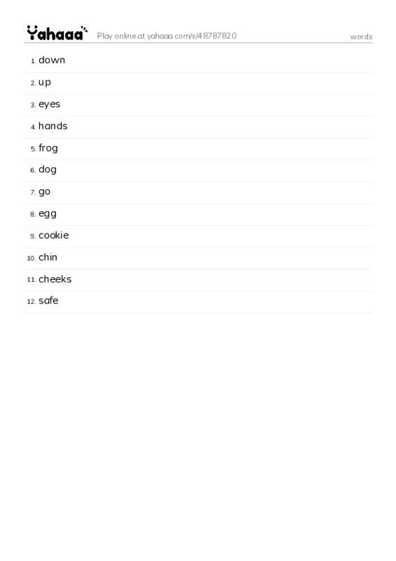 Word list with meanings worksheet for words
