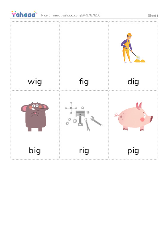 Picture flashcards worksheet for Short i