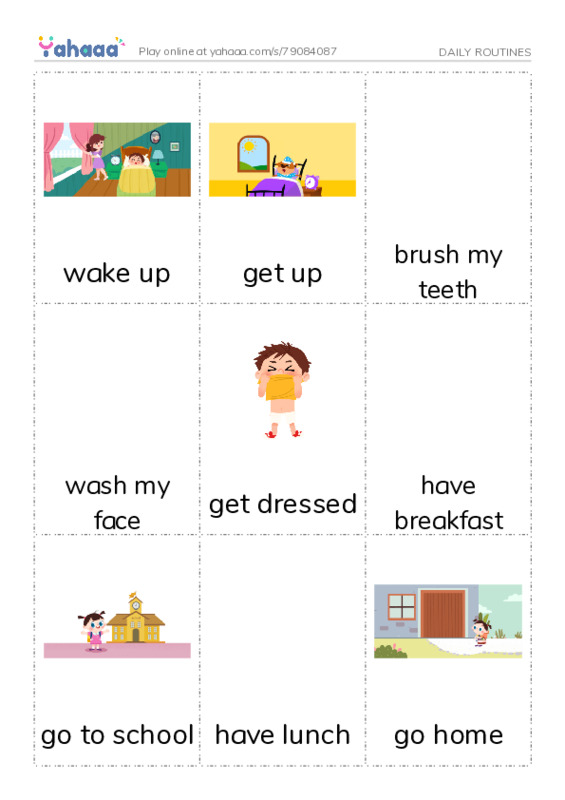 Picture flashcards worksheet for DAILY ROUTINES