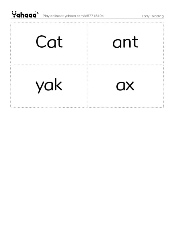 Word flashcards worksheet for Early Reading