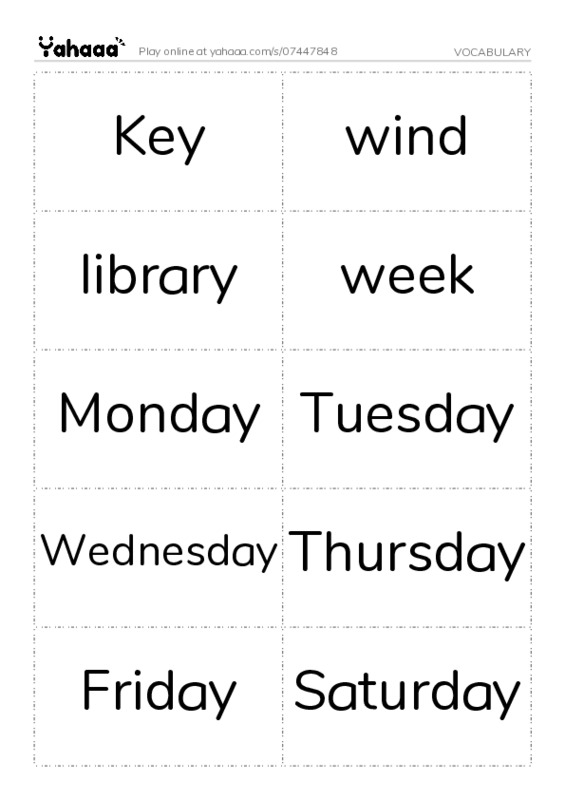 Word flashcards worksheet for VOCABULARY