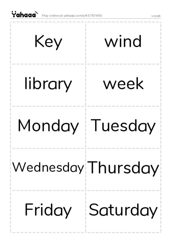Word flashcards worksheet for vocab