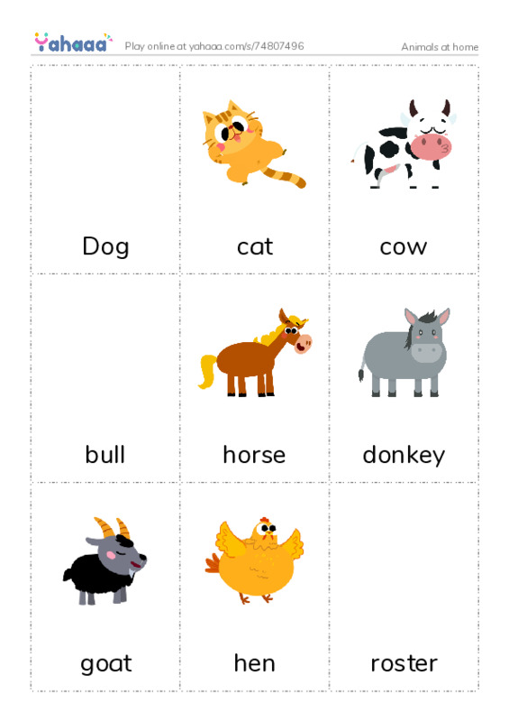 Picture flashcards worksheet for Animals at home