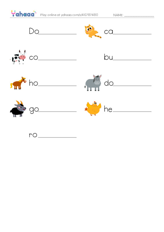 Write the word rows worksheet for Animals at home
