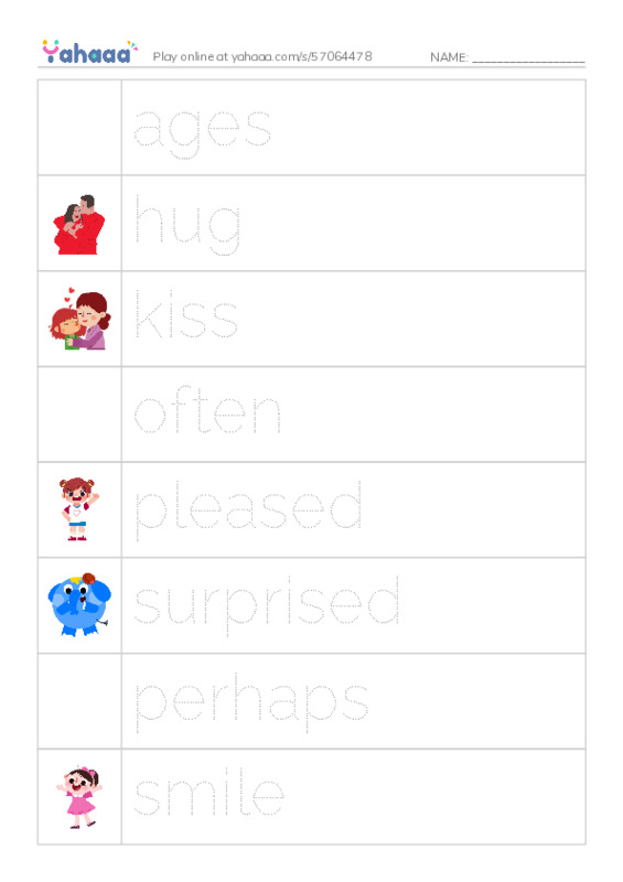 Picture and word rows worksheet for L1G7A