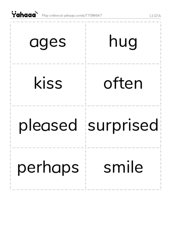 Word flashcards worksheet for L1G7A