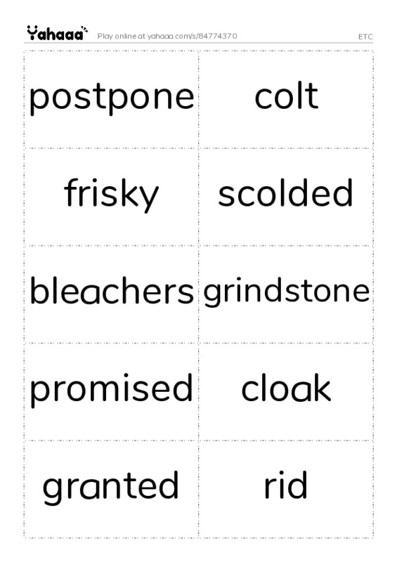 Word flashcards worksheet for ETC