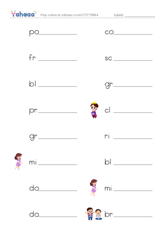Write the word rows worksheet for ETC