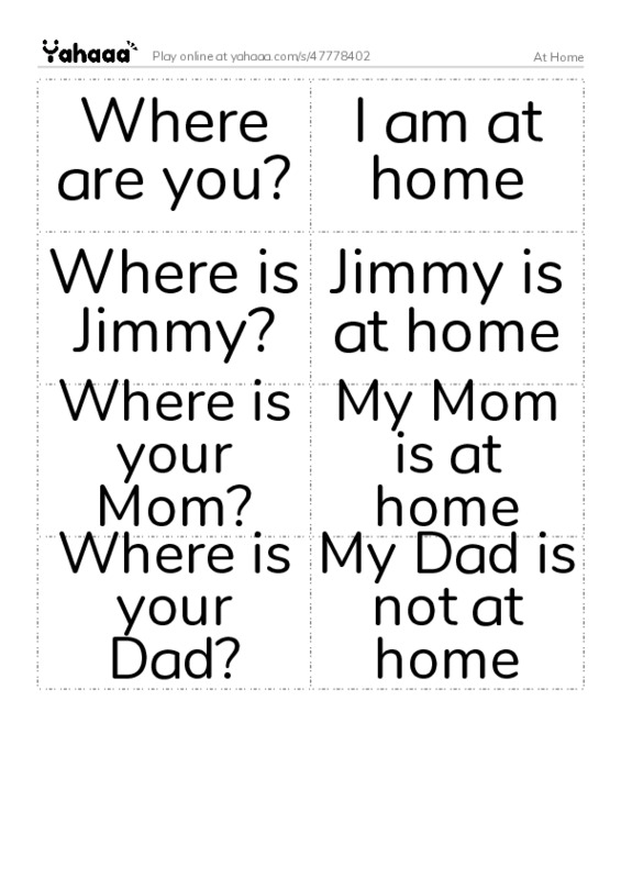 Word flashcards worksheet for At Home