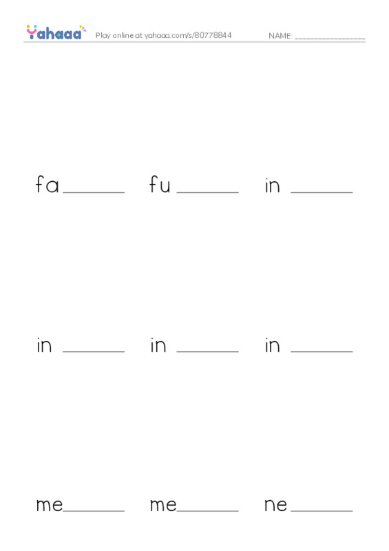 Finish the word worksheet for 1