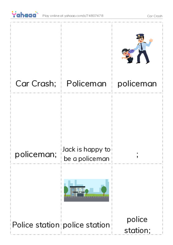 Picture flashcards worksheet for Car Crash