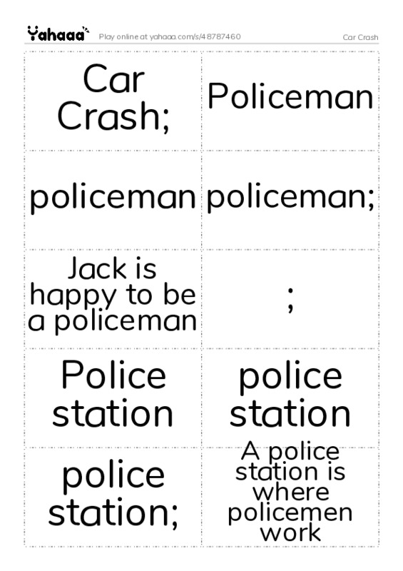 Word flashcards worksheet for Car Crash