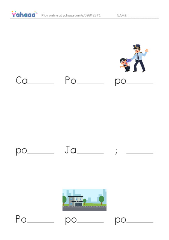 Finish the word worksheet for Car Crash