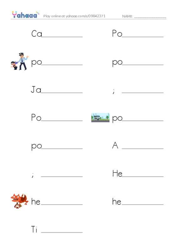 Write the word rows worksheet for Car Crash