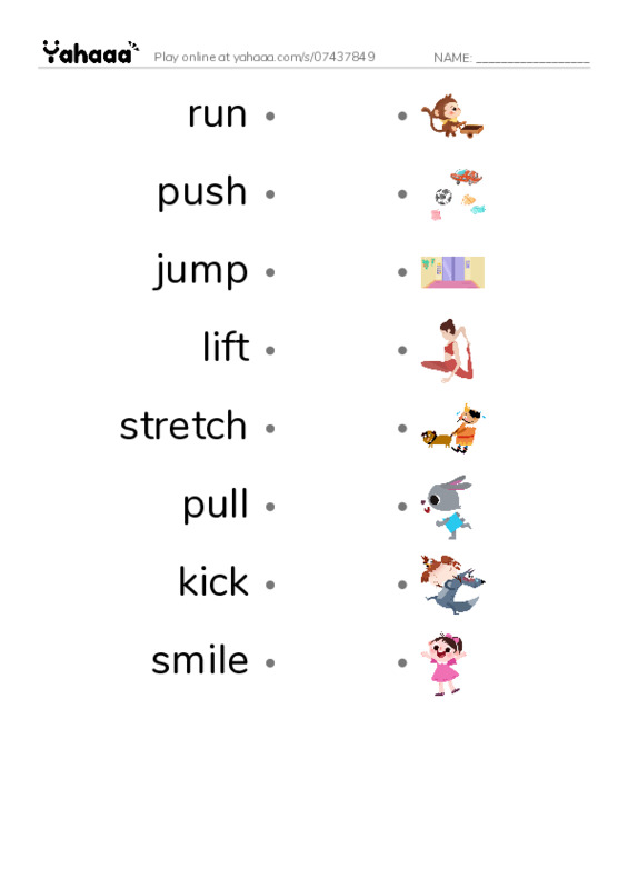 Draw a line to match worksheet for Muscles razkid level A