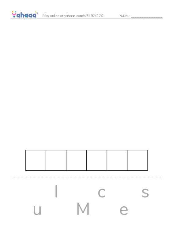 Letter scramble puzzle worksheet for Muscles razkid level A