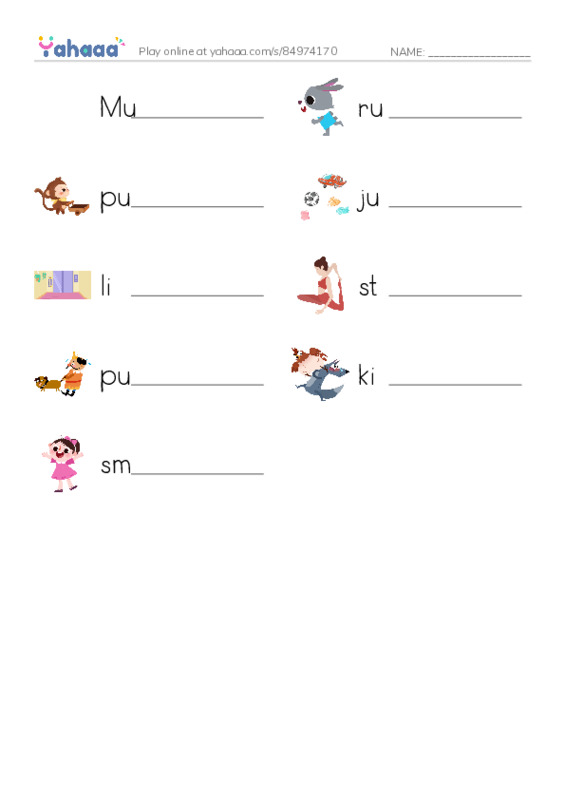 Write the word rows worksheet for Muscles razkid level A