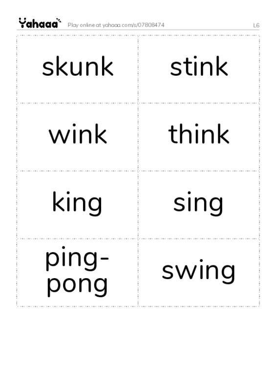 Word flashcards worksheet for L6